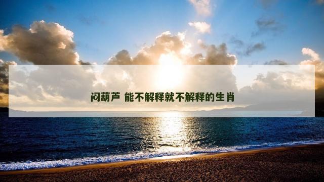 闷葫芦 能不解释就不解释的生肖