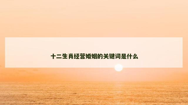 十二生肖经营婚姻的关键词是什么