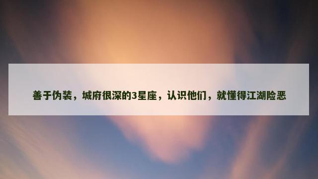 善于伪装，城府很深的3星座，认识他们，就懂得江湖险恶