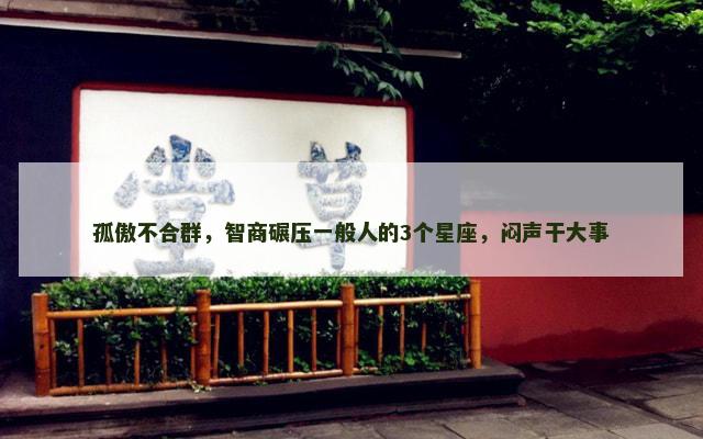 孤傲不合群，智商碾压一般人的3个星座，闷声干大事