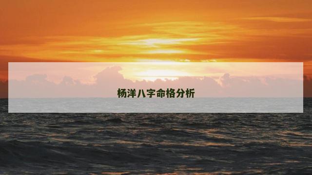 杨洋八字命格分析