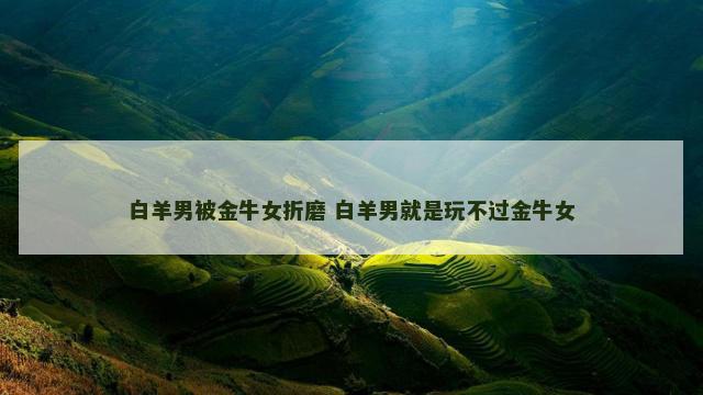 白羊男被金牛女折磨 白羊男就是玩不过金牛女