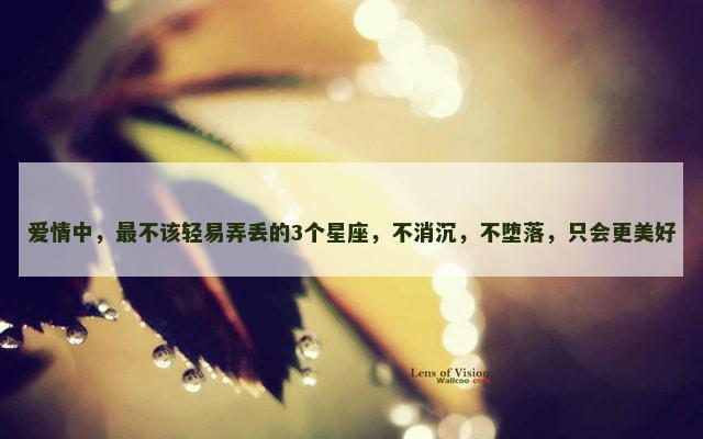 爱情中，最不该轻易弄丢的3个星座，不消沉，不堕落，只会更美好