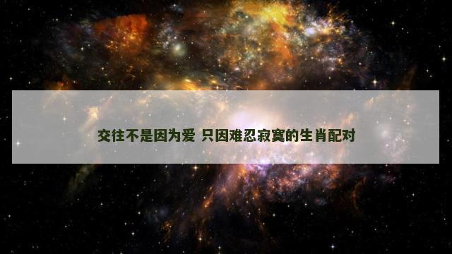 交往不是因为爱 只因难忍寂寞的生肖配对