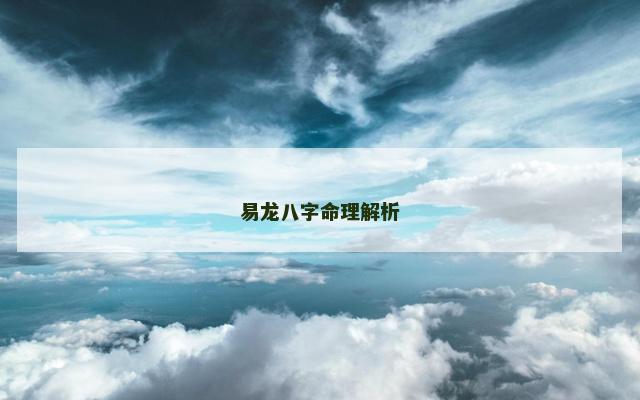 易龙八字命理解析
