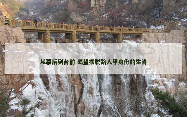 从幕后到台前 渴望摆脱路人甲身份的生肖
