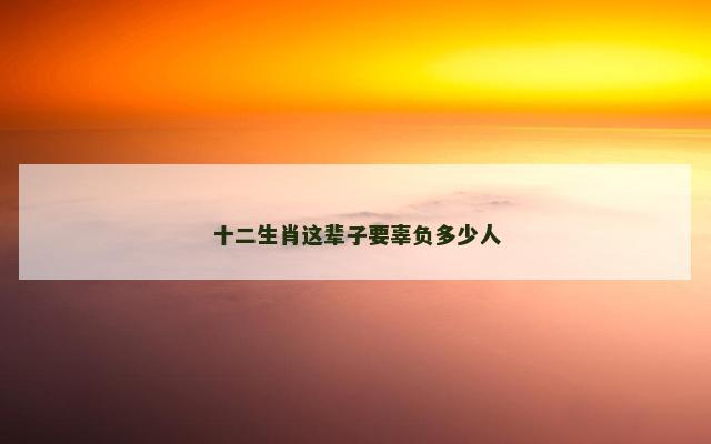 十二生肖这辈子要辜负多少人