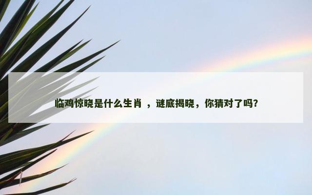 临鸡惊晓是什么生肖 ，谜底揭晓，你猜对了吗？