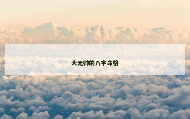 大元帅的八字命格