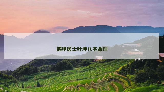 德坤居士叶坤八字命理